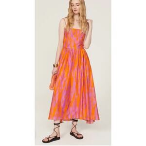 Maria Cher Targatal Midi Dress Square Neck Side Zipper, Orange &Lilac MSRP$495
